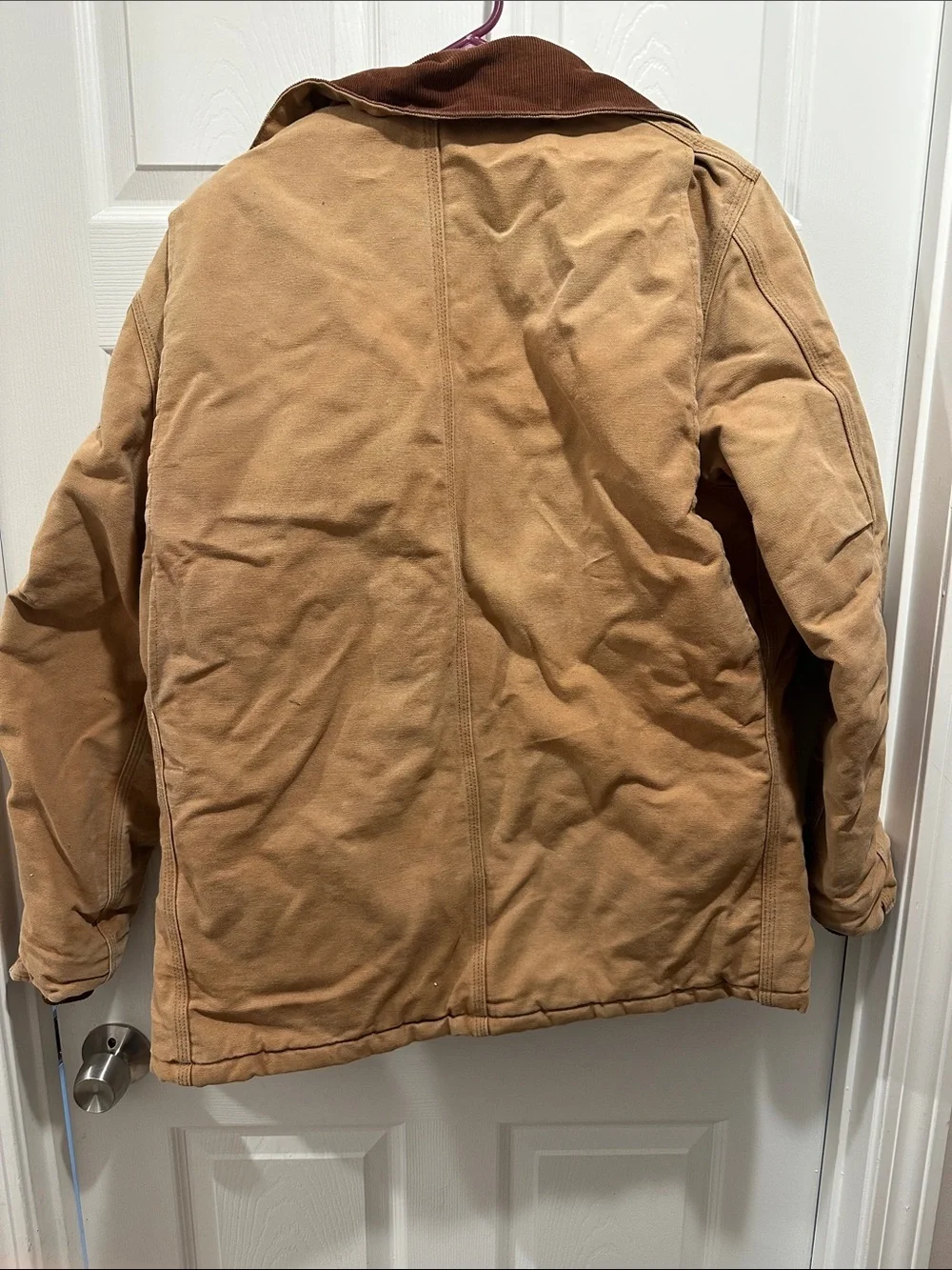 Carhartt Tan Work Jacket with Brown Corduroy Collar